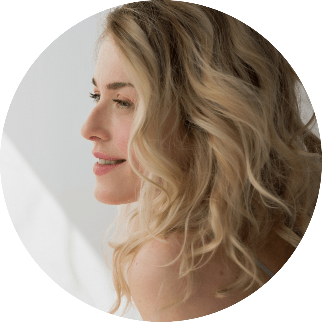 side angle shot of blonde model