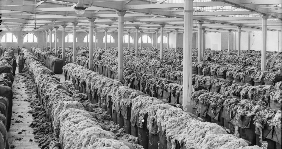 Wool store interior, 1880s