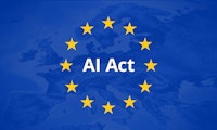 EU-vlag met de tekst 'AI Act' in het midden, geplaatst boven een kaart van Europa