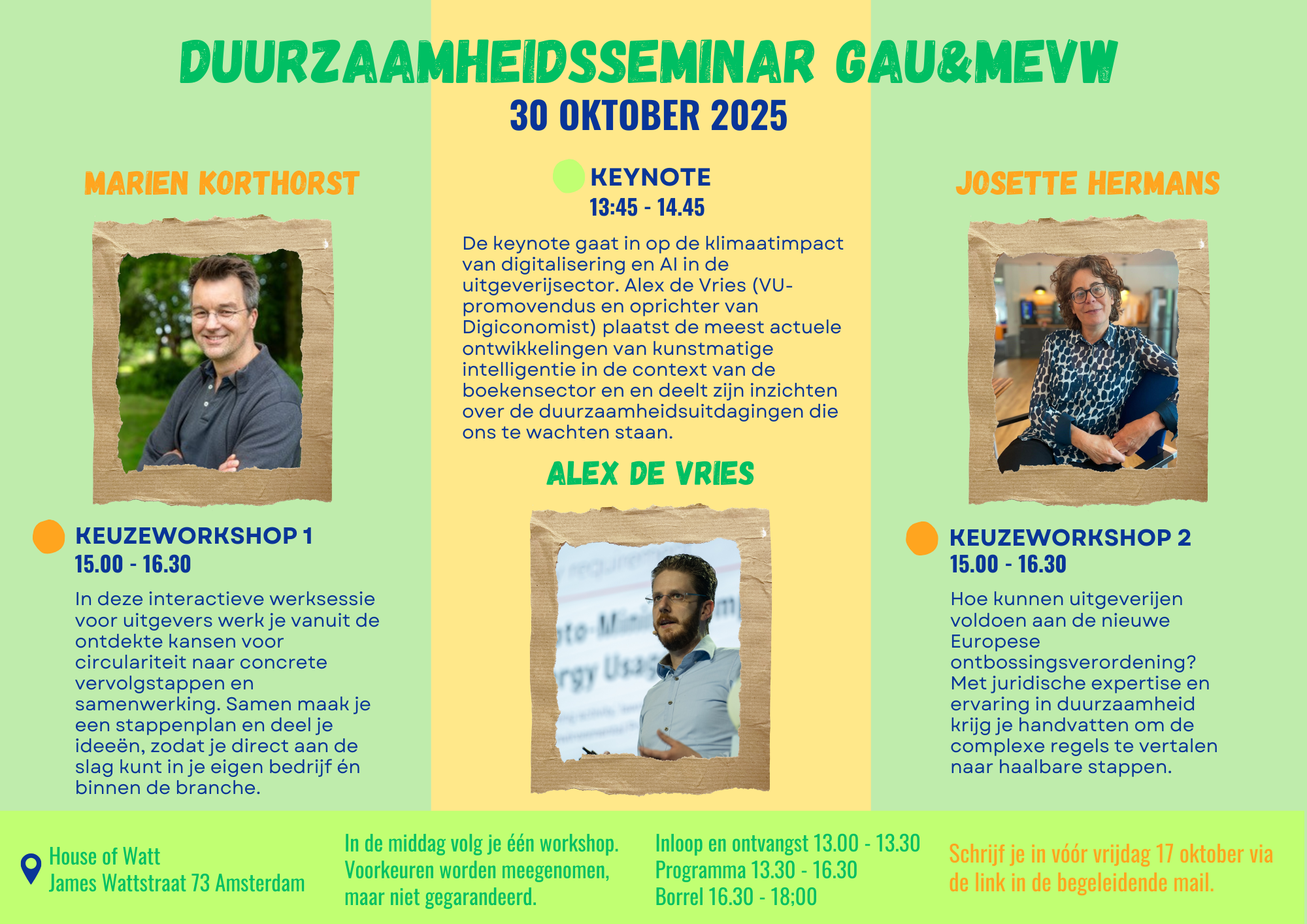 Programma Duurzaamheidsseminar met keynote en twee keuzeworkshops