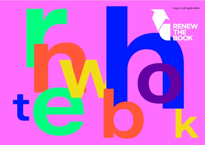 Roze achtergrond met op de voorgrond gekleurde letters die samen Renew