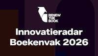 Logo Renew the Book en tekst: 'Innovatieradar Boekenvak 2026' op een zwarte achtergrond