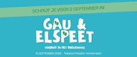 Tekstbalk: Schrijf je vóór 1 september in! Daaronder logo van GAU/Elspeet Voorui
