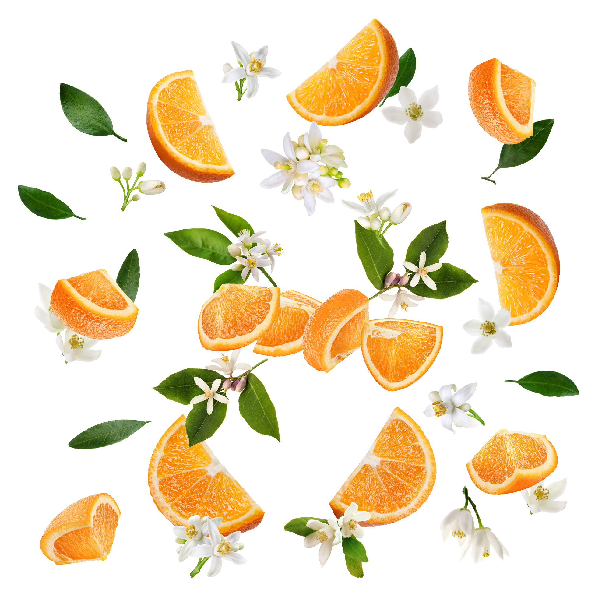 Caption: a collage of orange slices and flowers