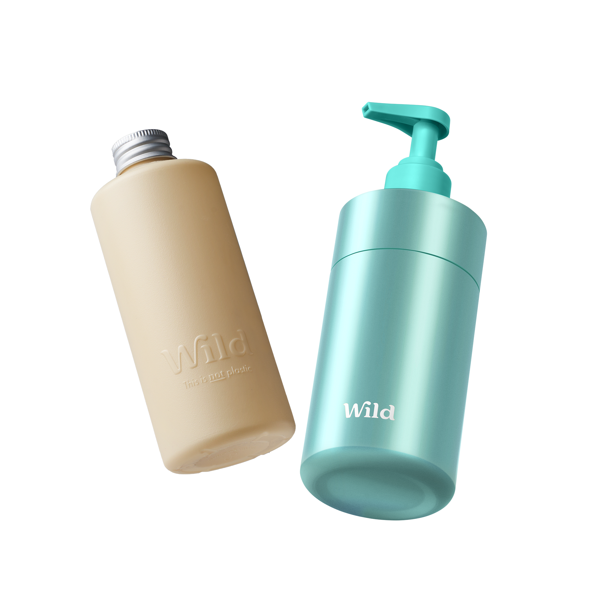 Caption: a bottle of water and a bottle of shampoo