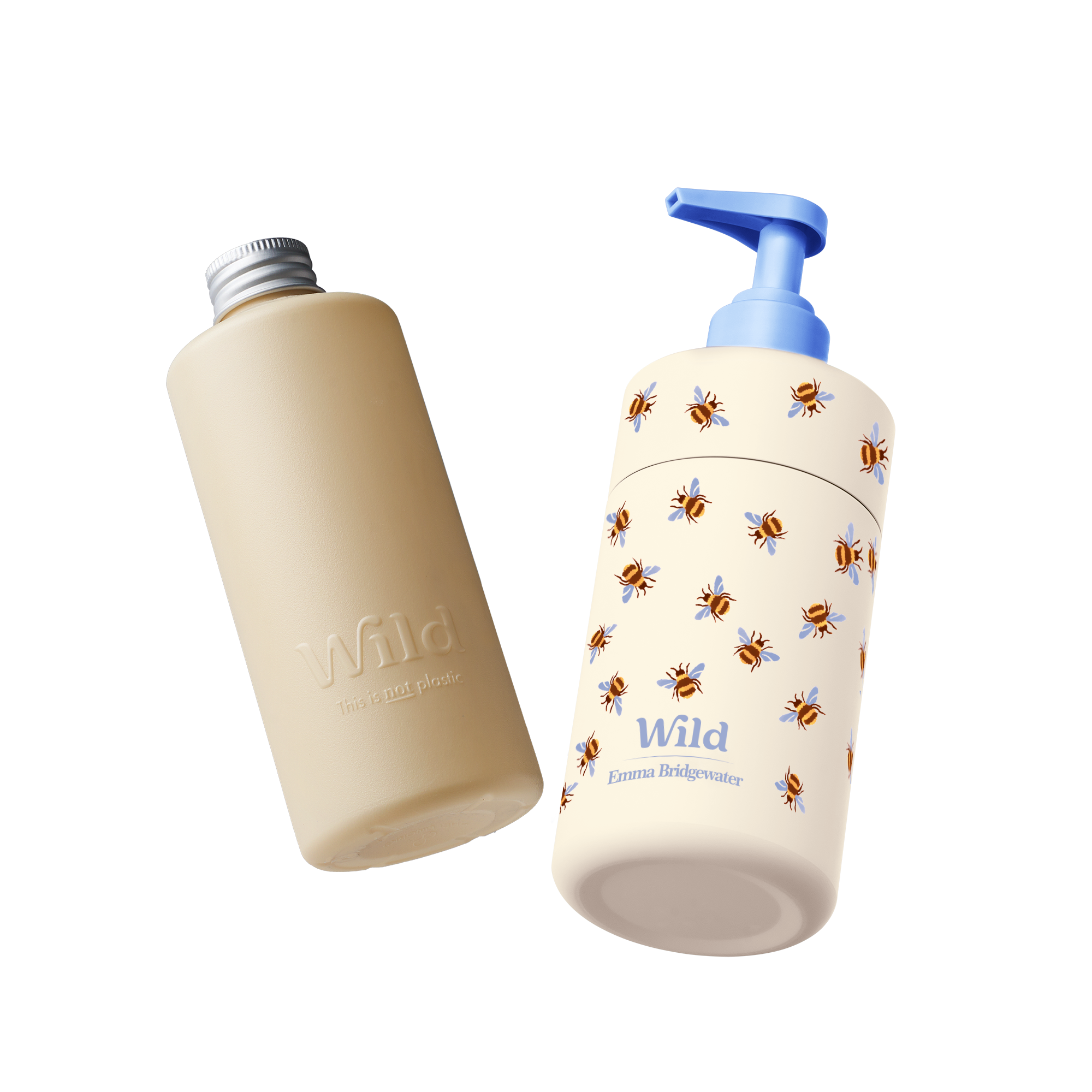 Caption: a bottle of soap next to a bottle of lotion