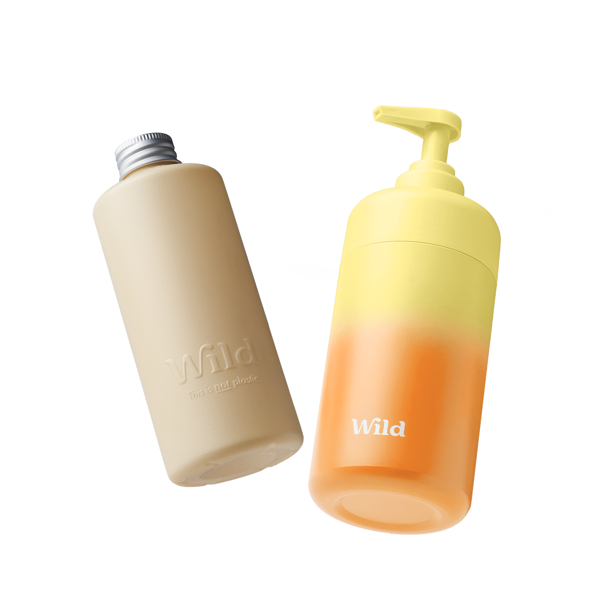 Légende : un flacon de savon et un flacon de lotion