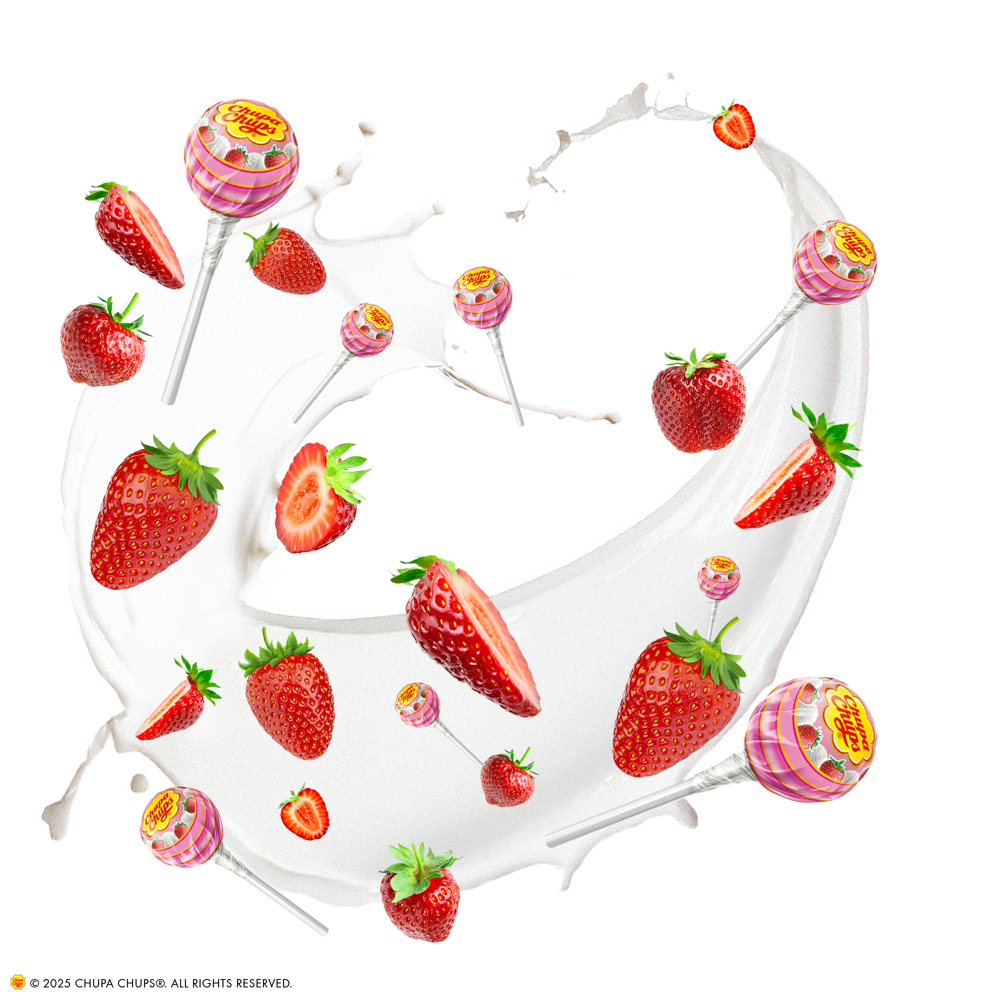Bildunterschrift: ein weißer Teller mit Erdbeeren und Bonbons