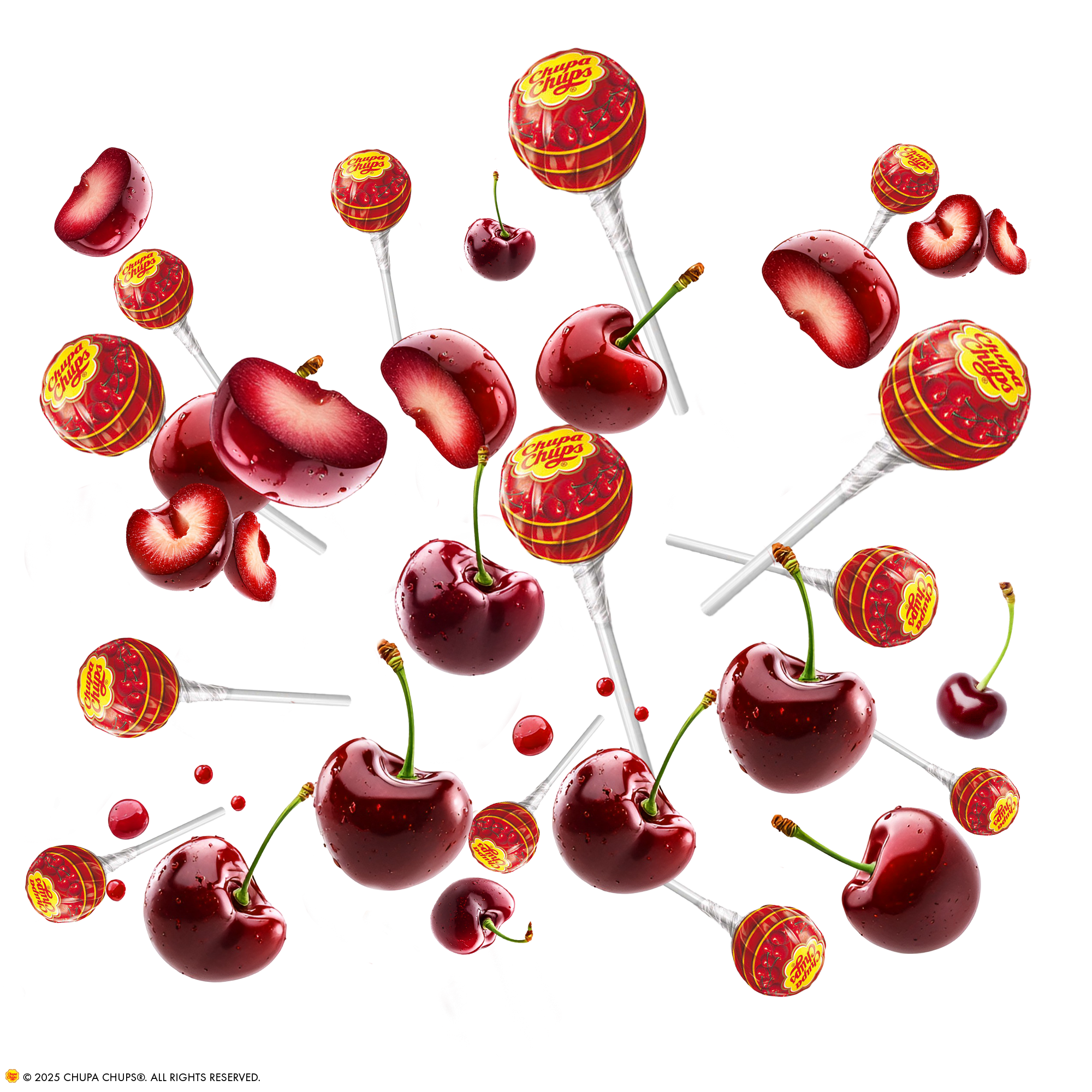 Caption: a group of cherries on a white background