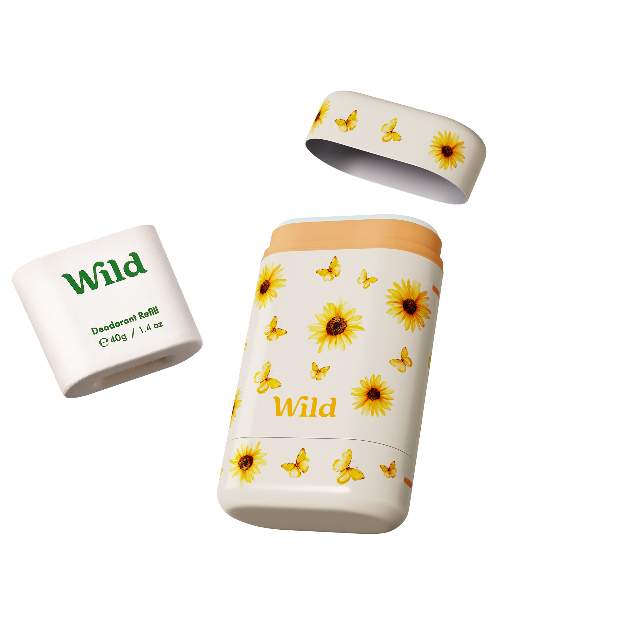 Caption: a bottle of wild deodorant next to a can of wild deod