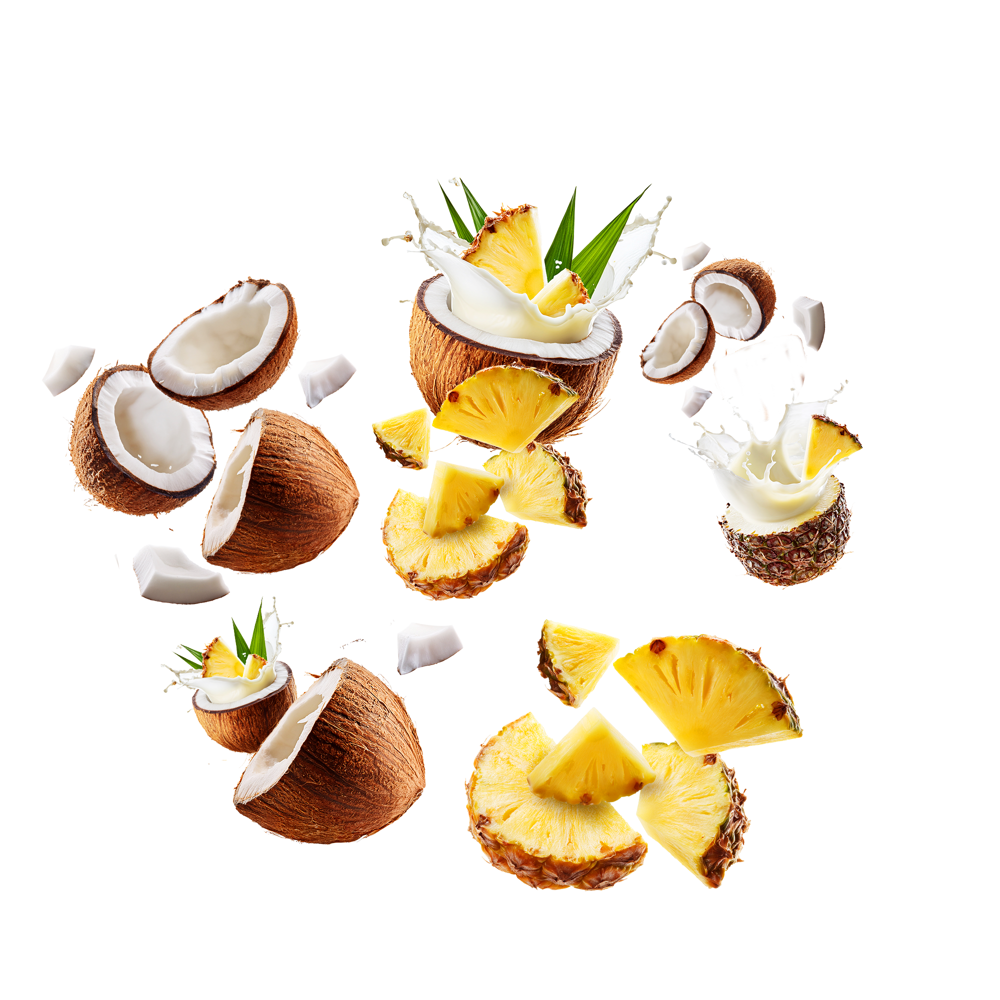 Légende : collage de noix de coco, d'ananas et de lait de coco.