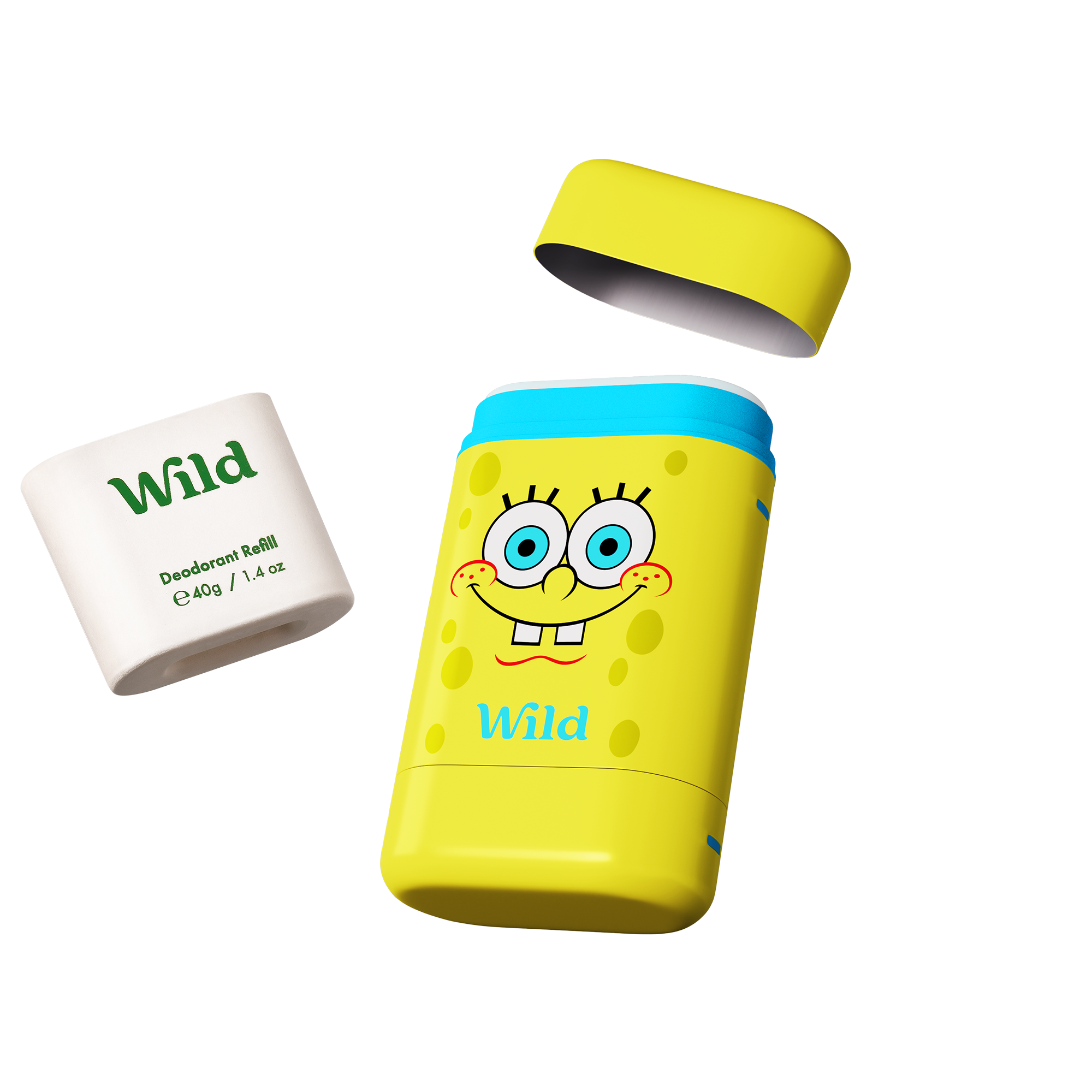 Légende : une bouteille jaune avec un couvercle bleu à côté d'un récipient blanc