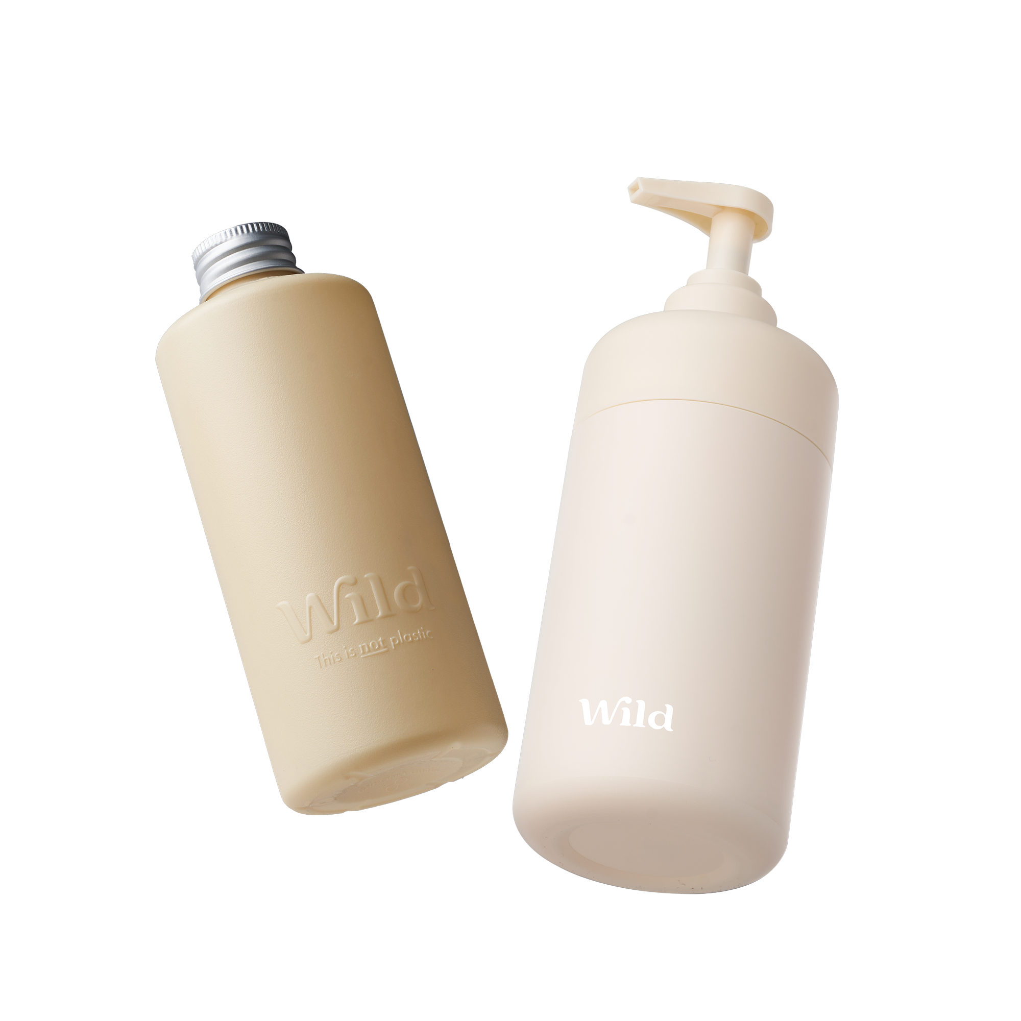 Caption: a white bottle and a white bottle with the word wild on it