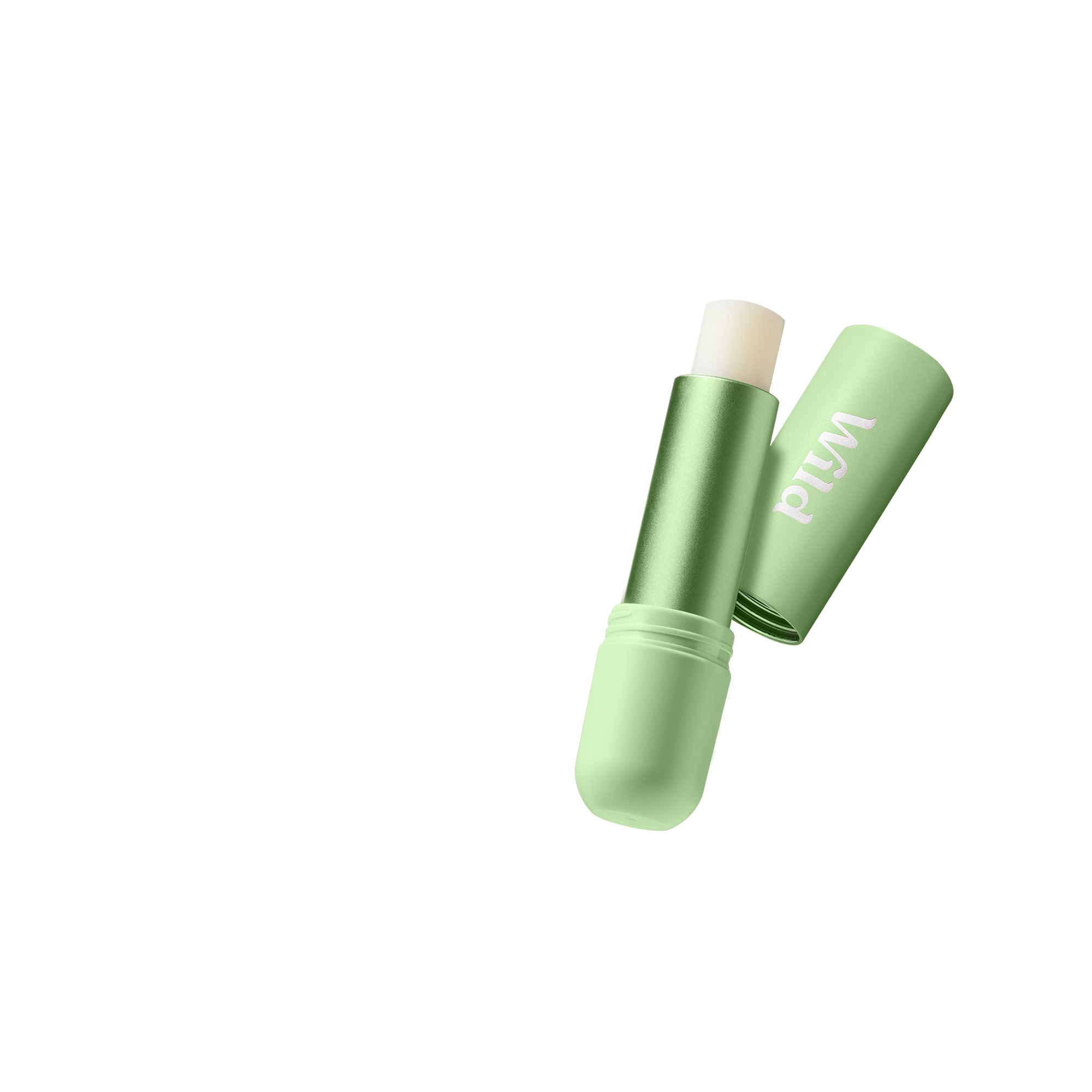 Caption: a close up of a green lip bale on a white background