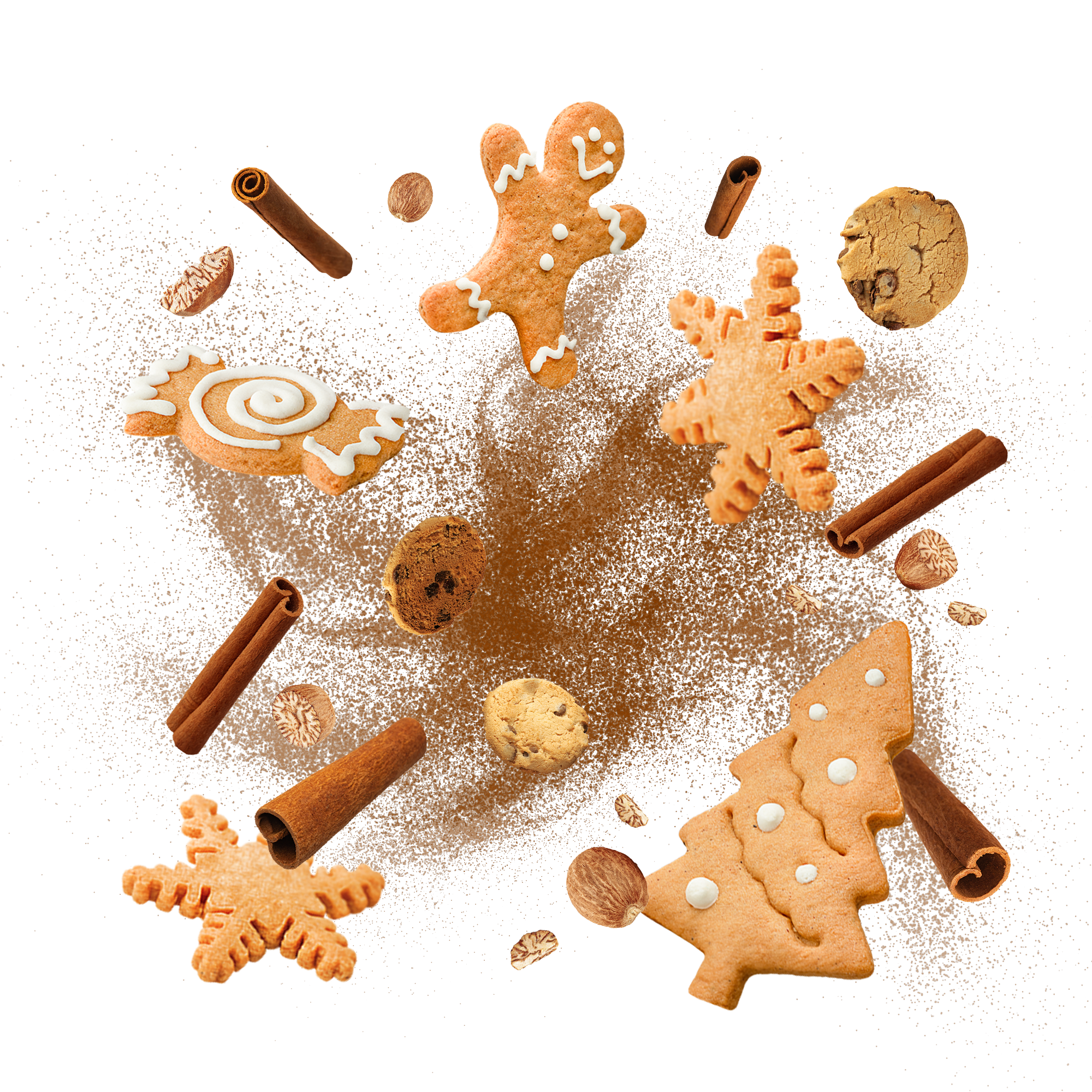 Pie de foto: un grupo de galletas y bizcochos sobre fondo blanco