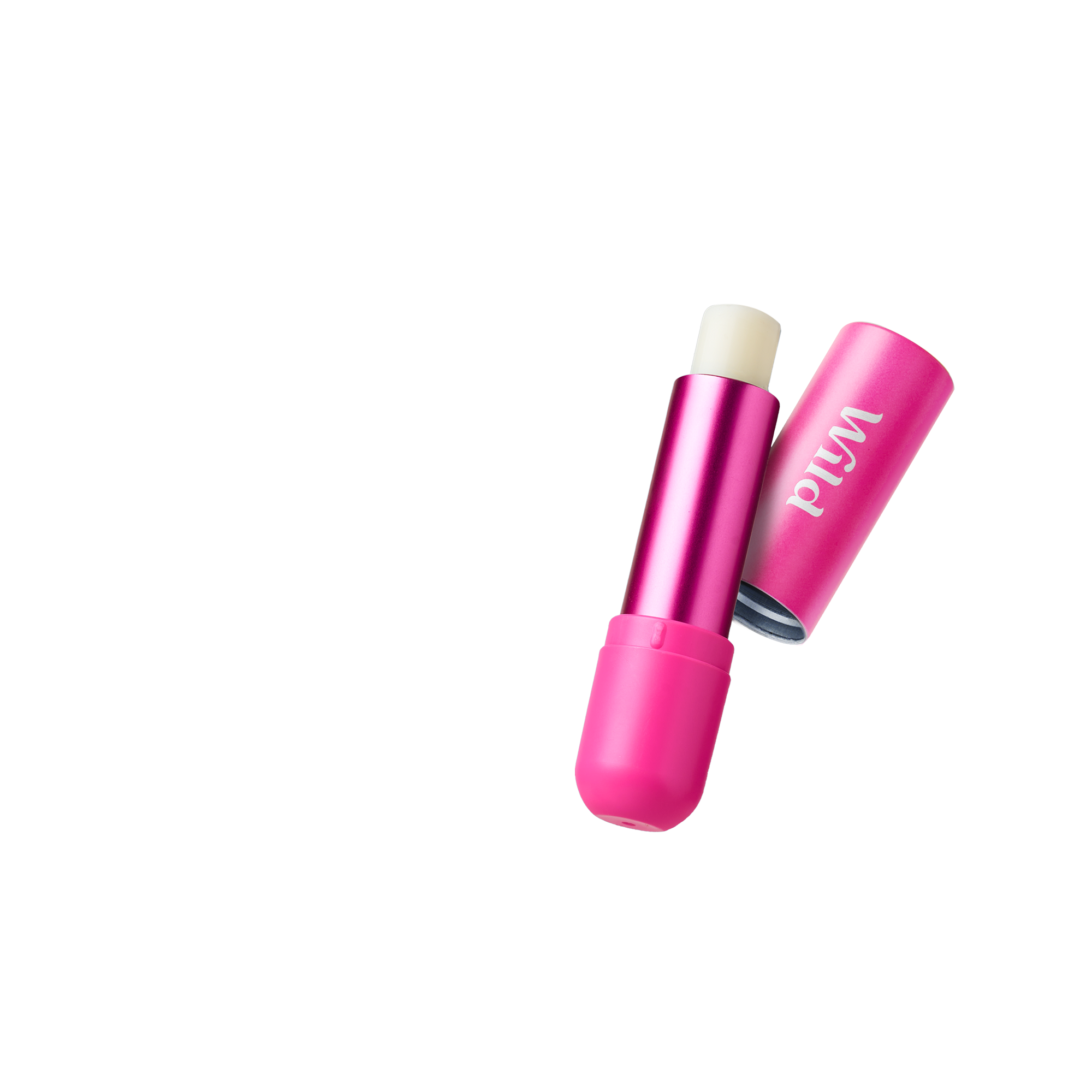 Caption: a pink lipstick stick with a white lid