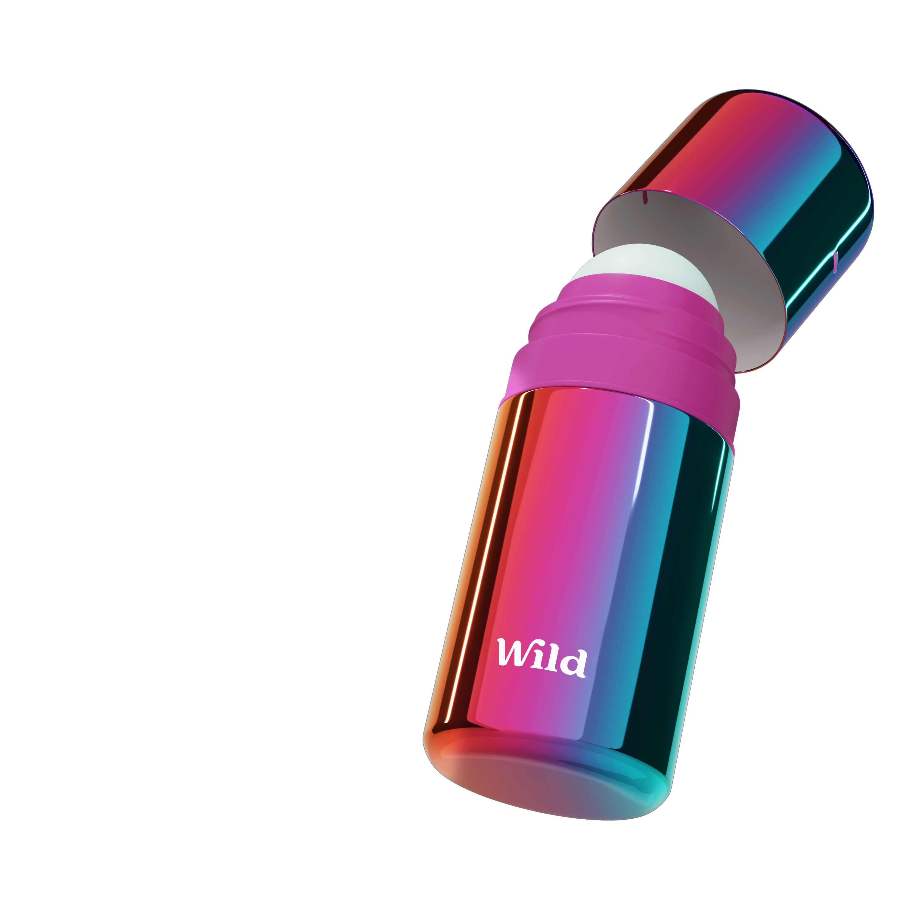Caption: a pink and blue water bottle with the word wild on it