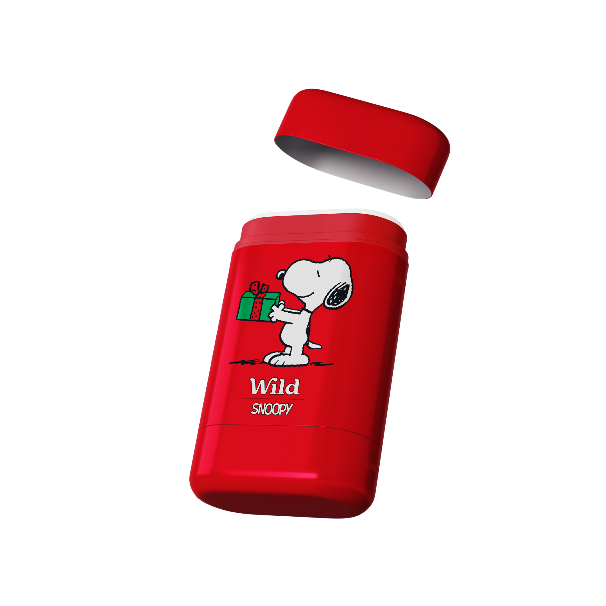 Caption: a red bottle with a cartoon dog on it