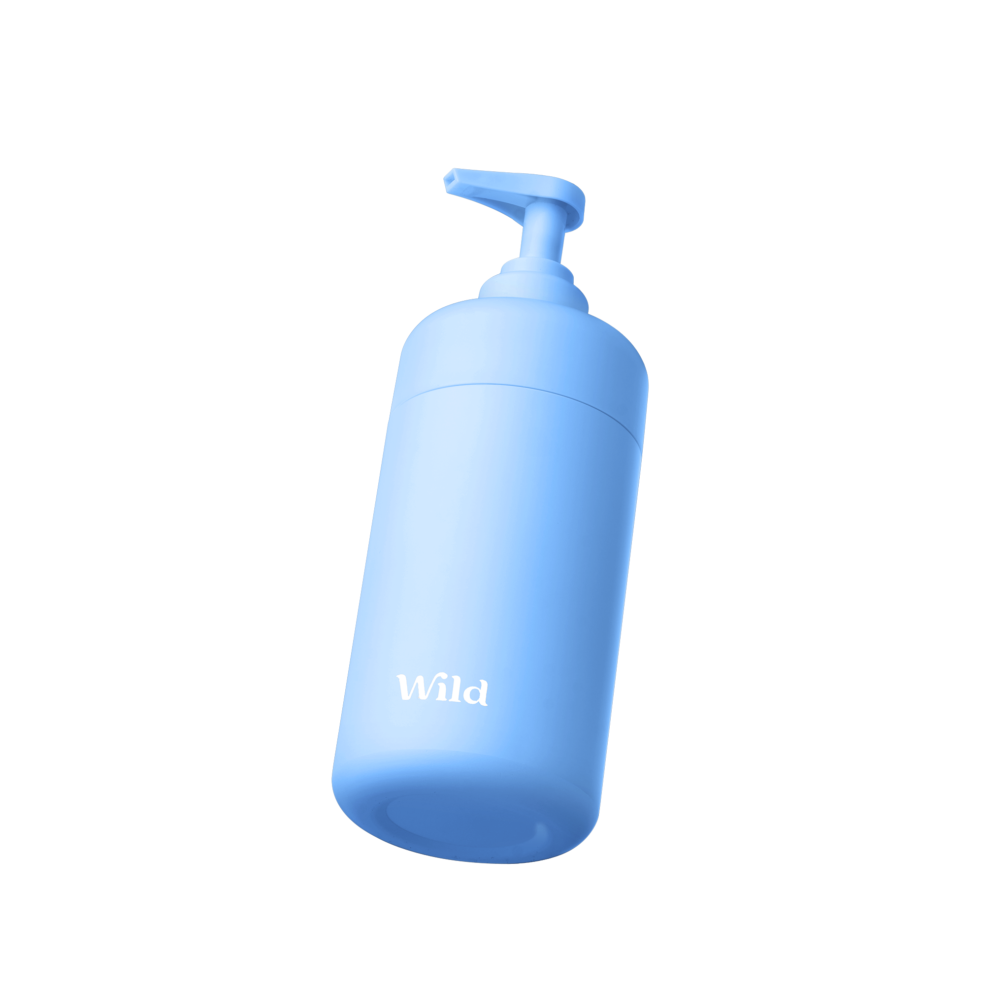 Caption: a blue water bottle with the word wild on it