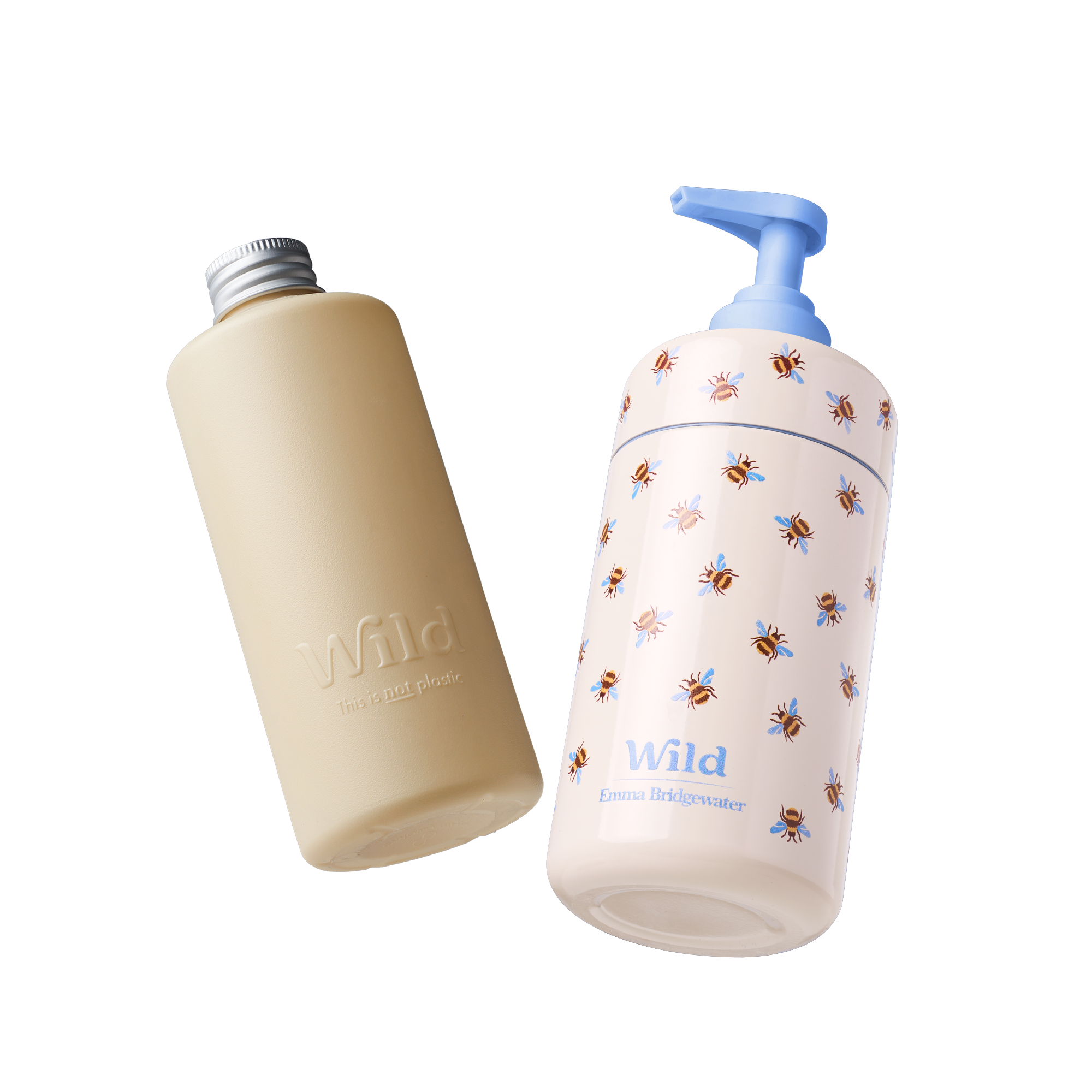 Caption: a bottle of soap next to a hand sanitizer