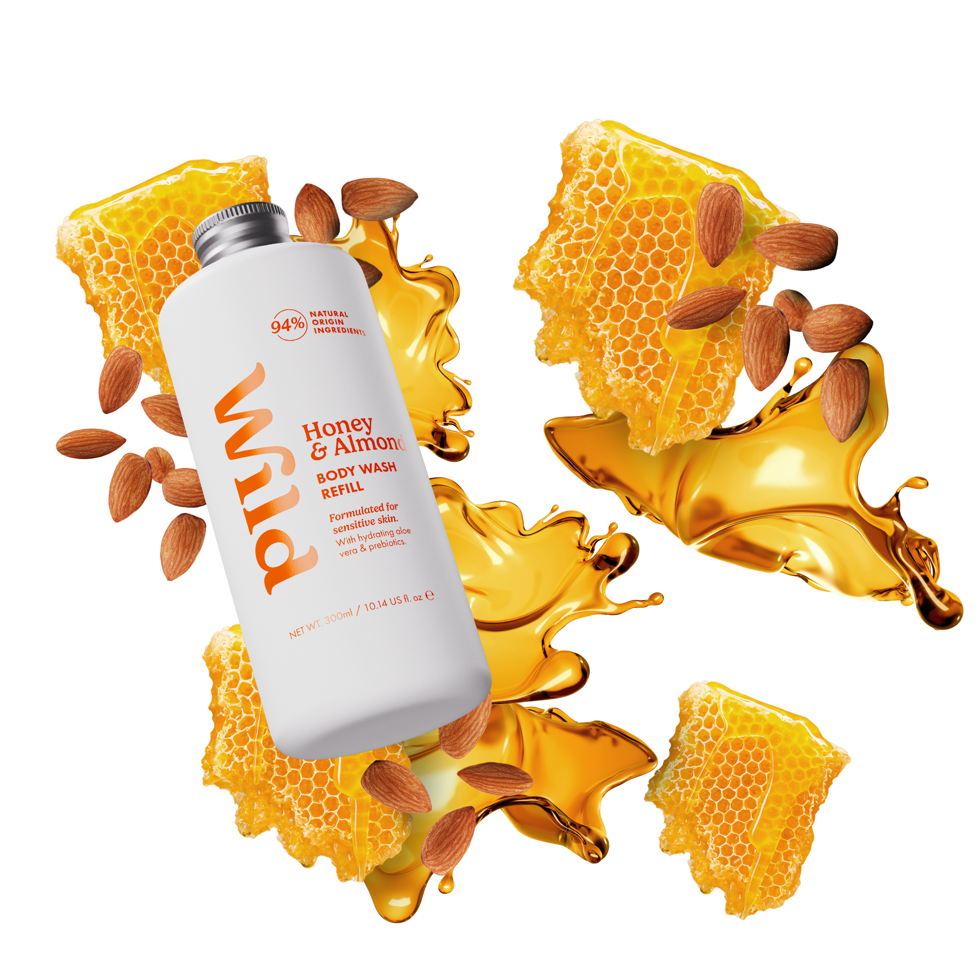 Caption: a bottle of sunflower oil surrounded by honeycombs