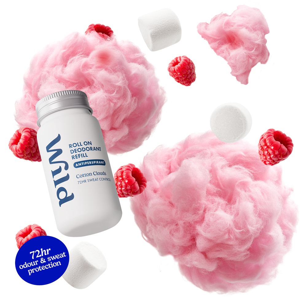 Caption: a pink cloud of cotton candy next to a roll of cotton candy