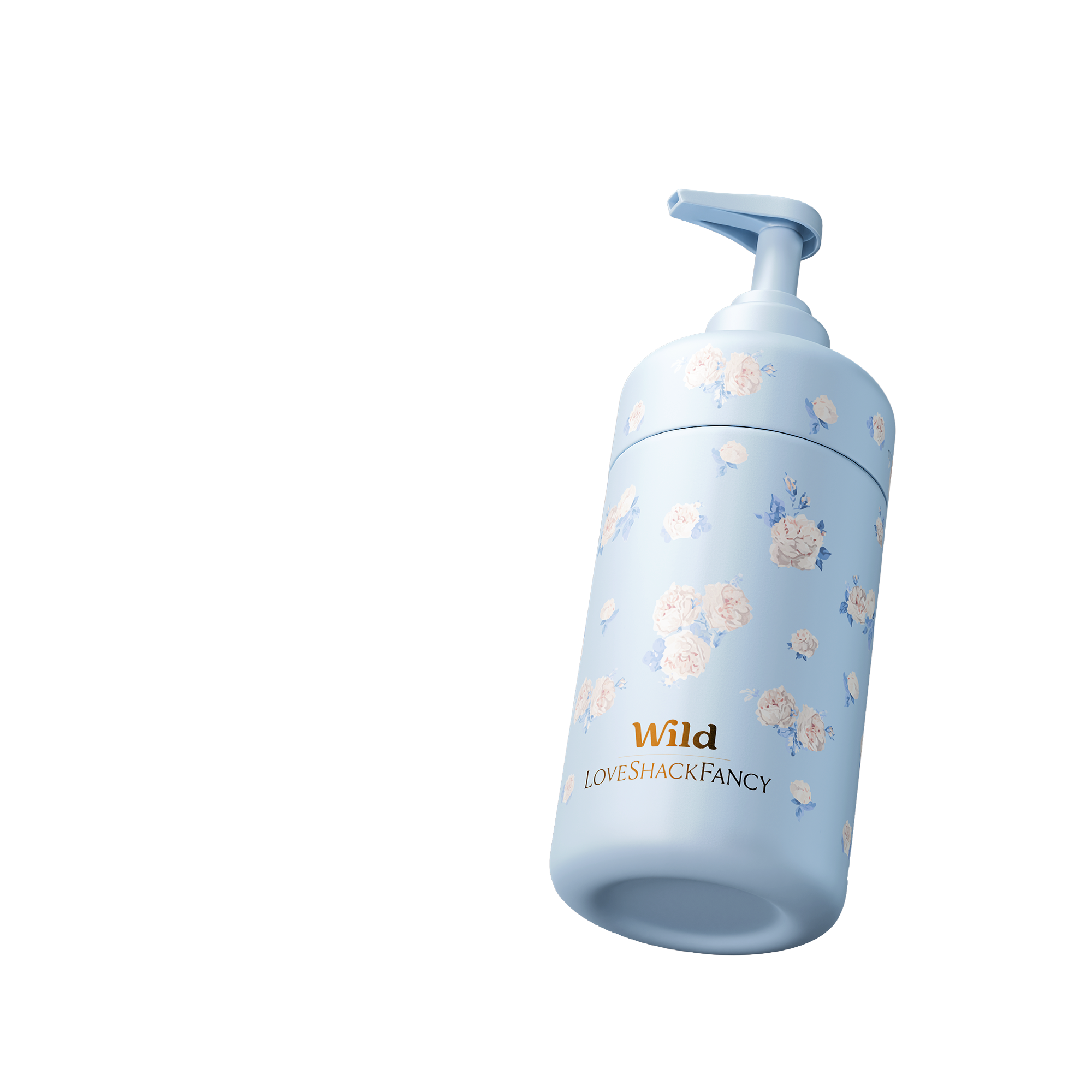 Caption: a blue baby bottle with flowers on it