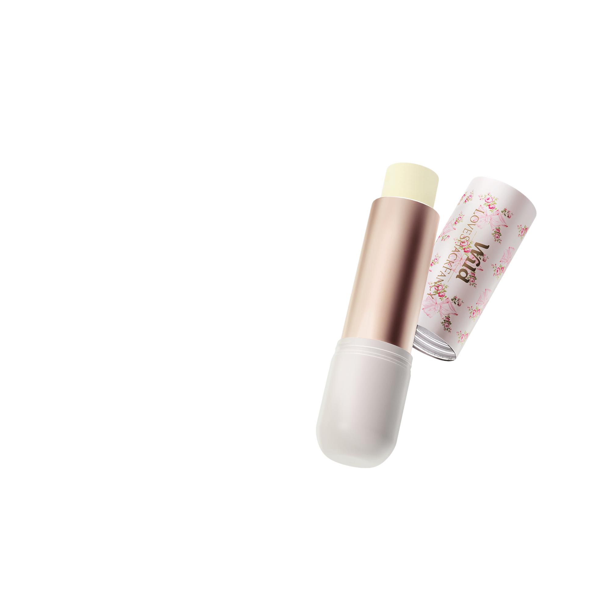 Caption: a white tube with a gold top and a pink lip