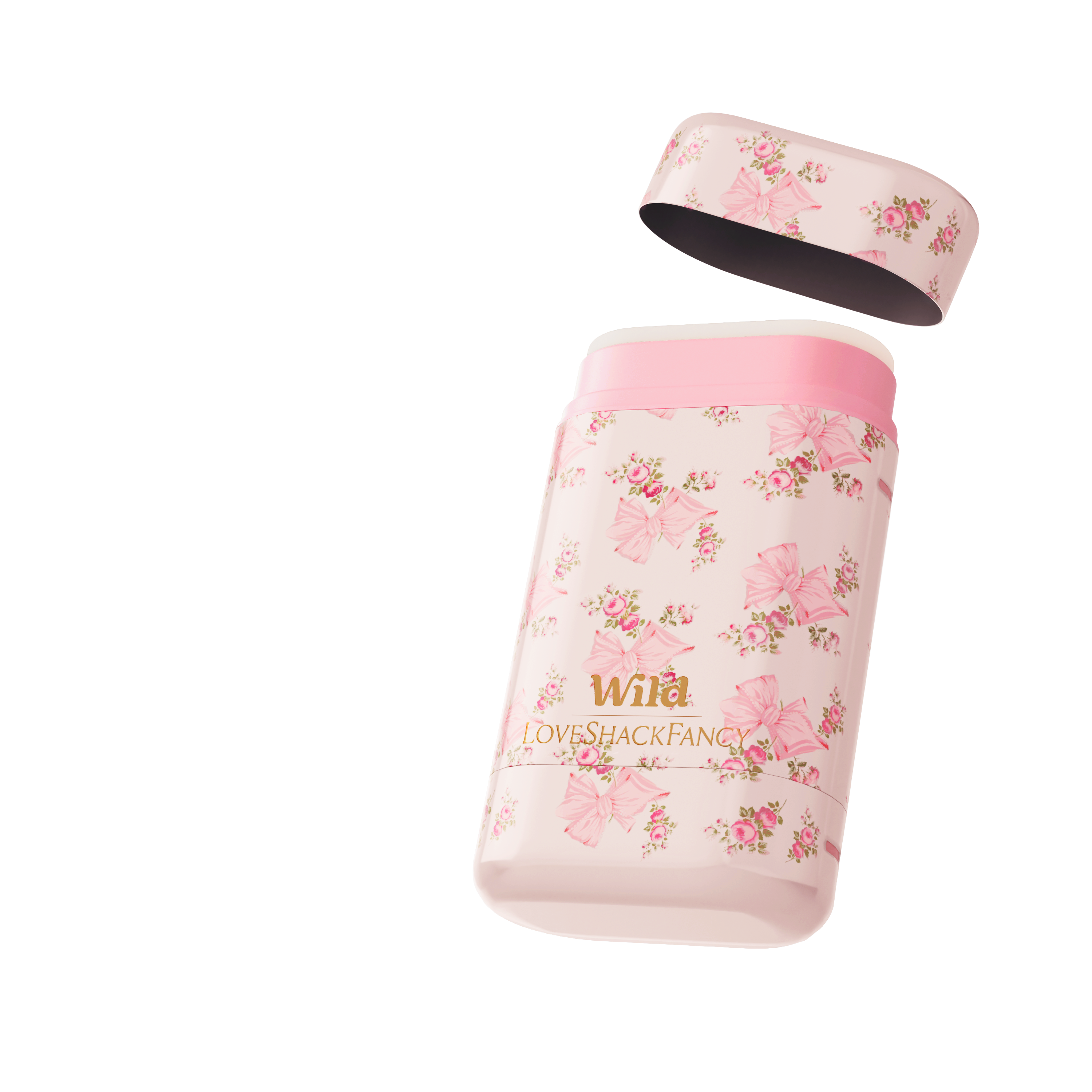 Bildunterschrift: Ein rosa Behälter mit rosa Blumen darauf