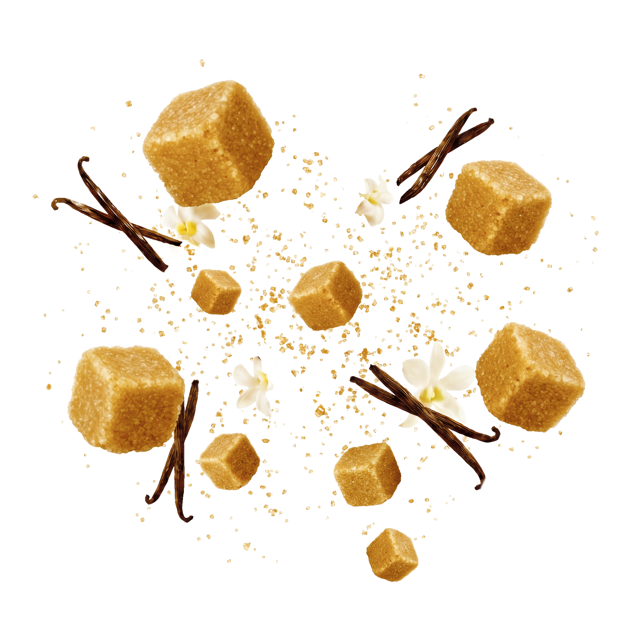 Caption: a group of pieces of food sitting on top of a white table