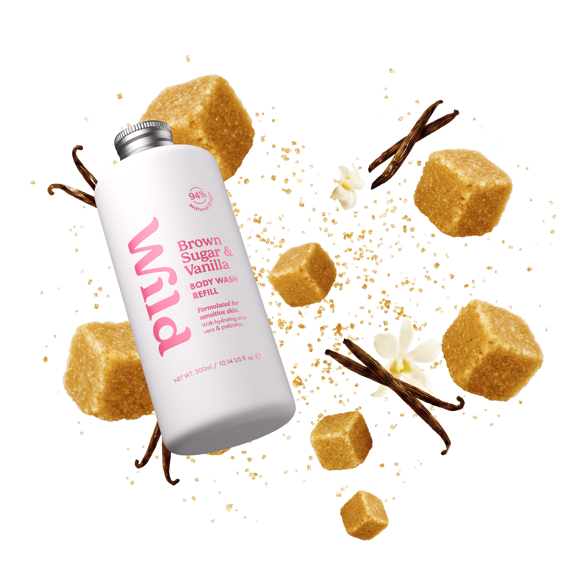 Caption: a can of protein drink next to a pile of sugar cubes