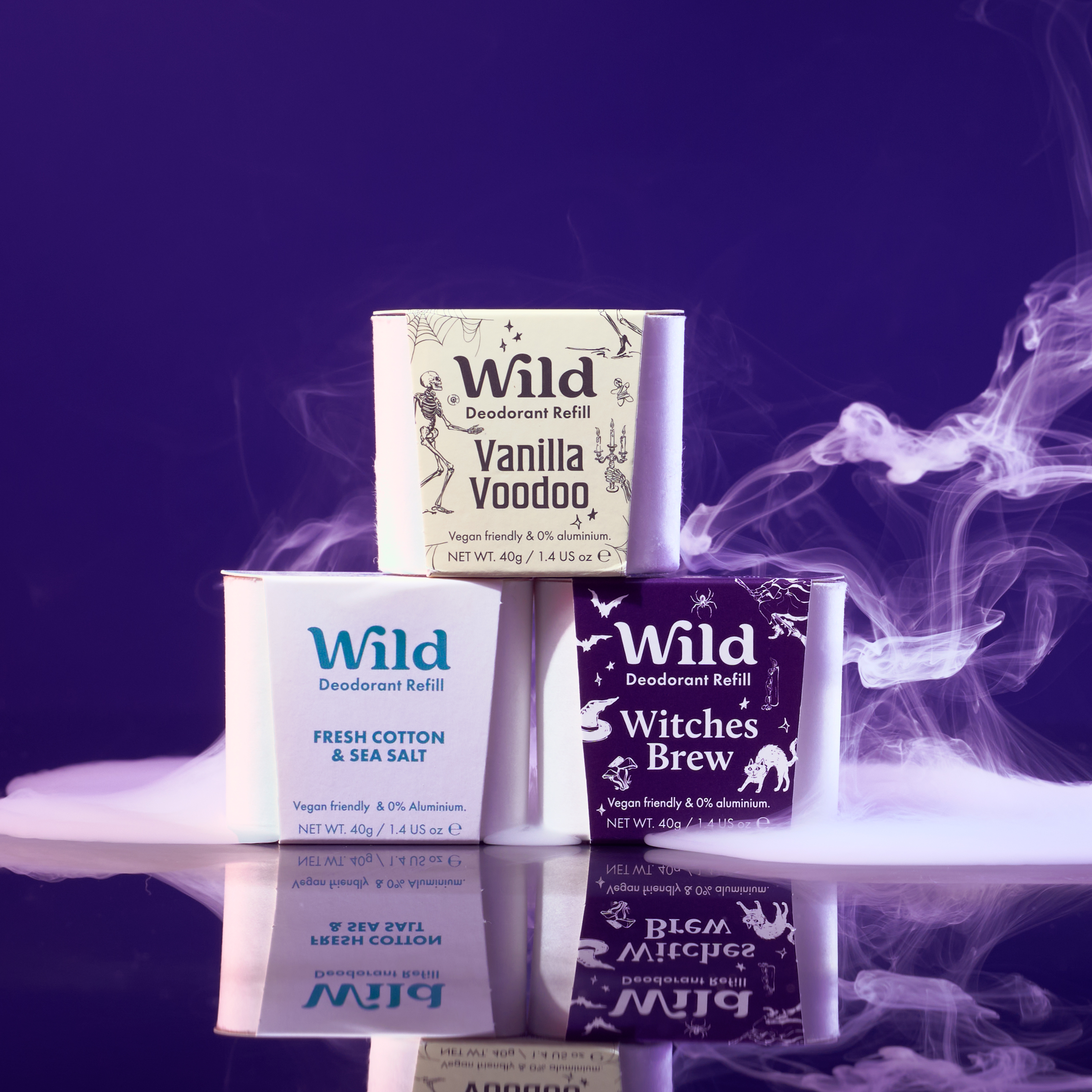Vanilla Voodoo, Witches Brew and Fresh Cotton & Sea Salt deodorant refills