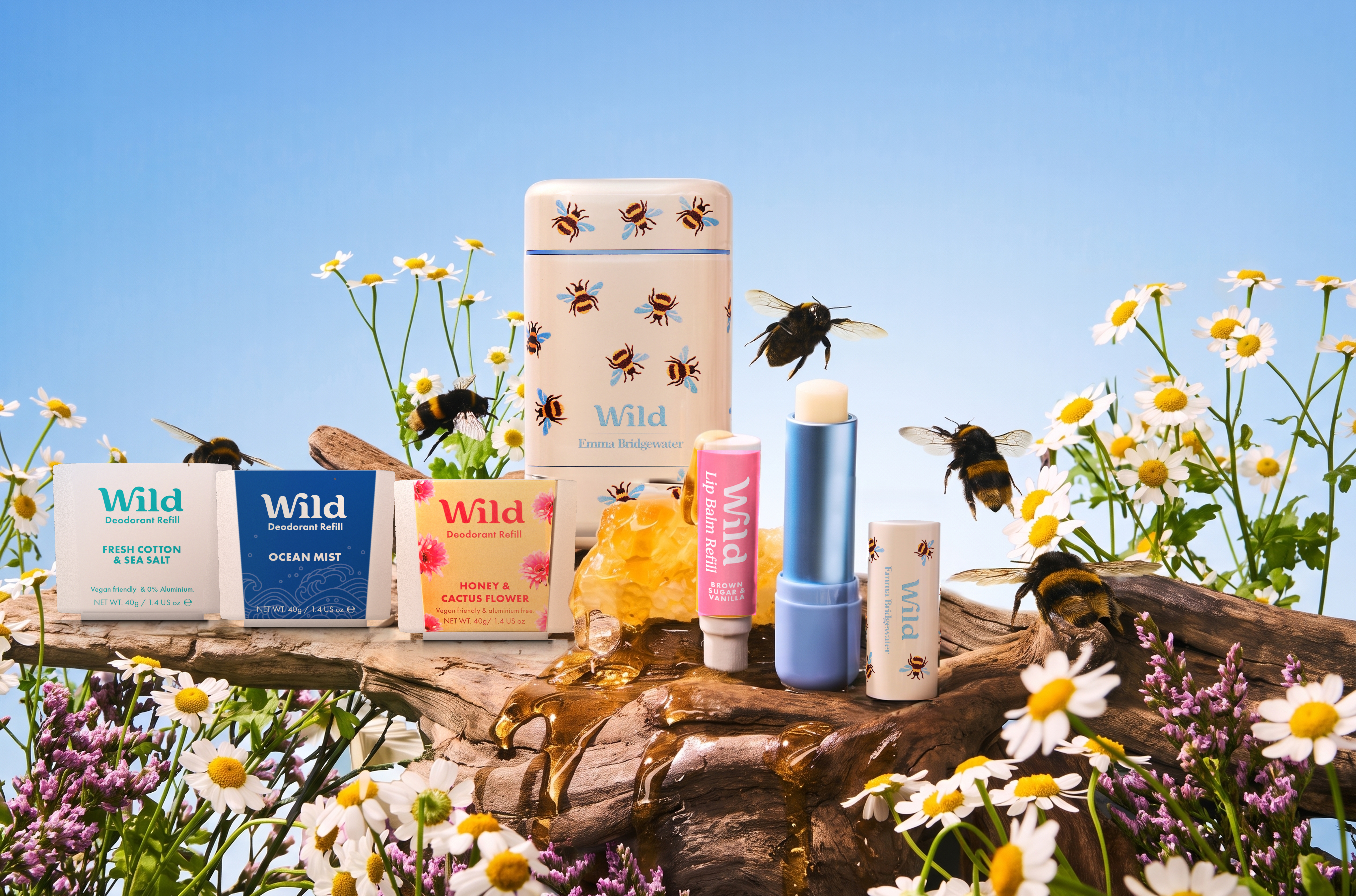 Wild Bee Bestseller Starter Pack: bee deodorant case, refills and lip balm