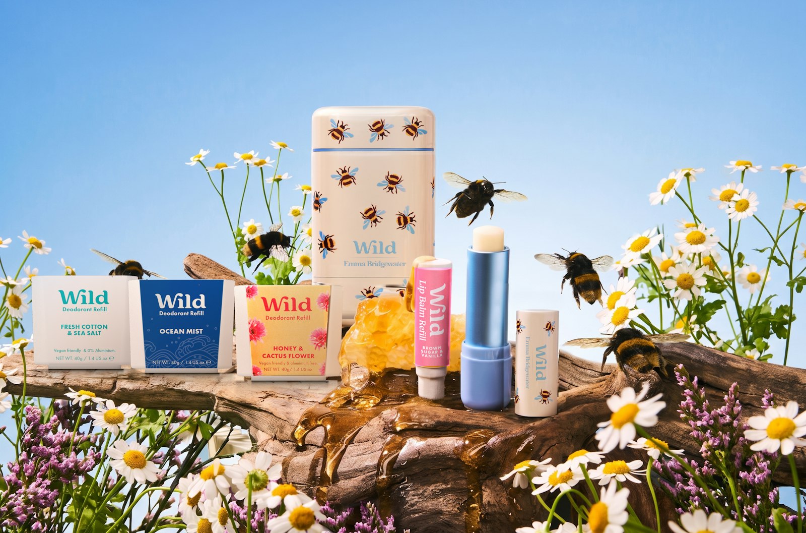 Wild bee stick deodorant case, refills and lip balm