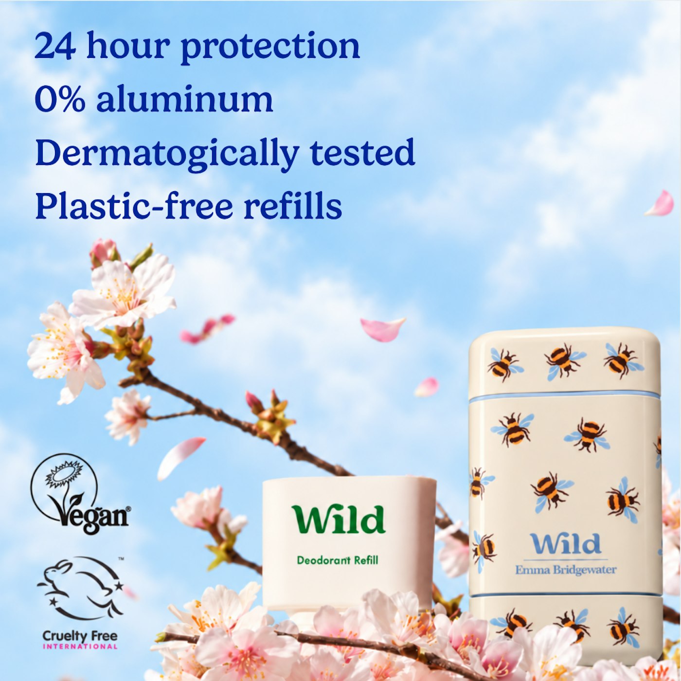 Wild bee deodorant case: 24 hour protection, 0% aluminum, dermatologically tested, plastic-free refills