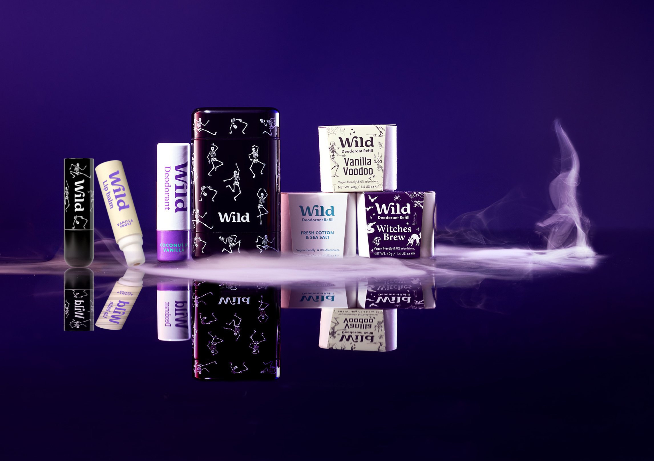 Wild Halloween Starter Pack: skeleton-print deodorant case, refills and lip balm