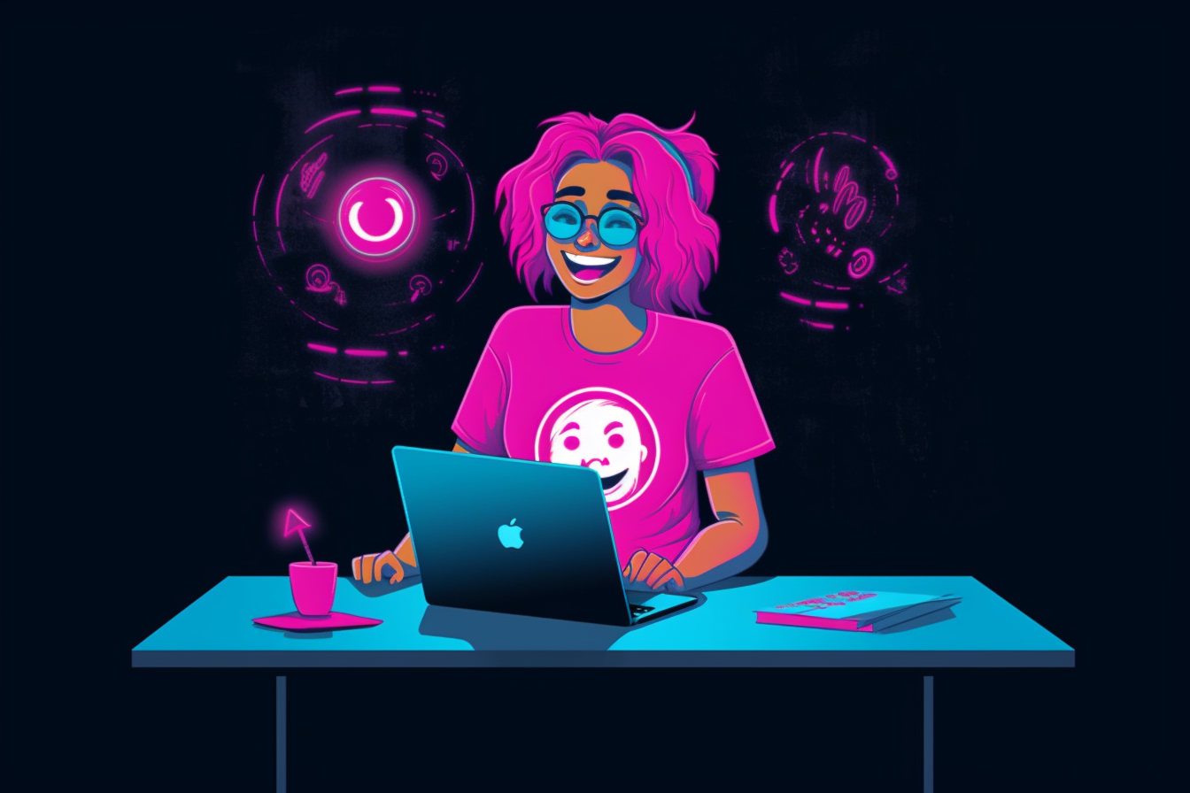 Student designing custom merch at computer