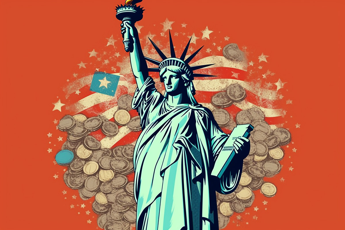 Lady Liberty on a t-shirt representing corporate merch taxes