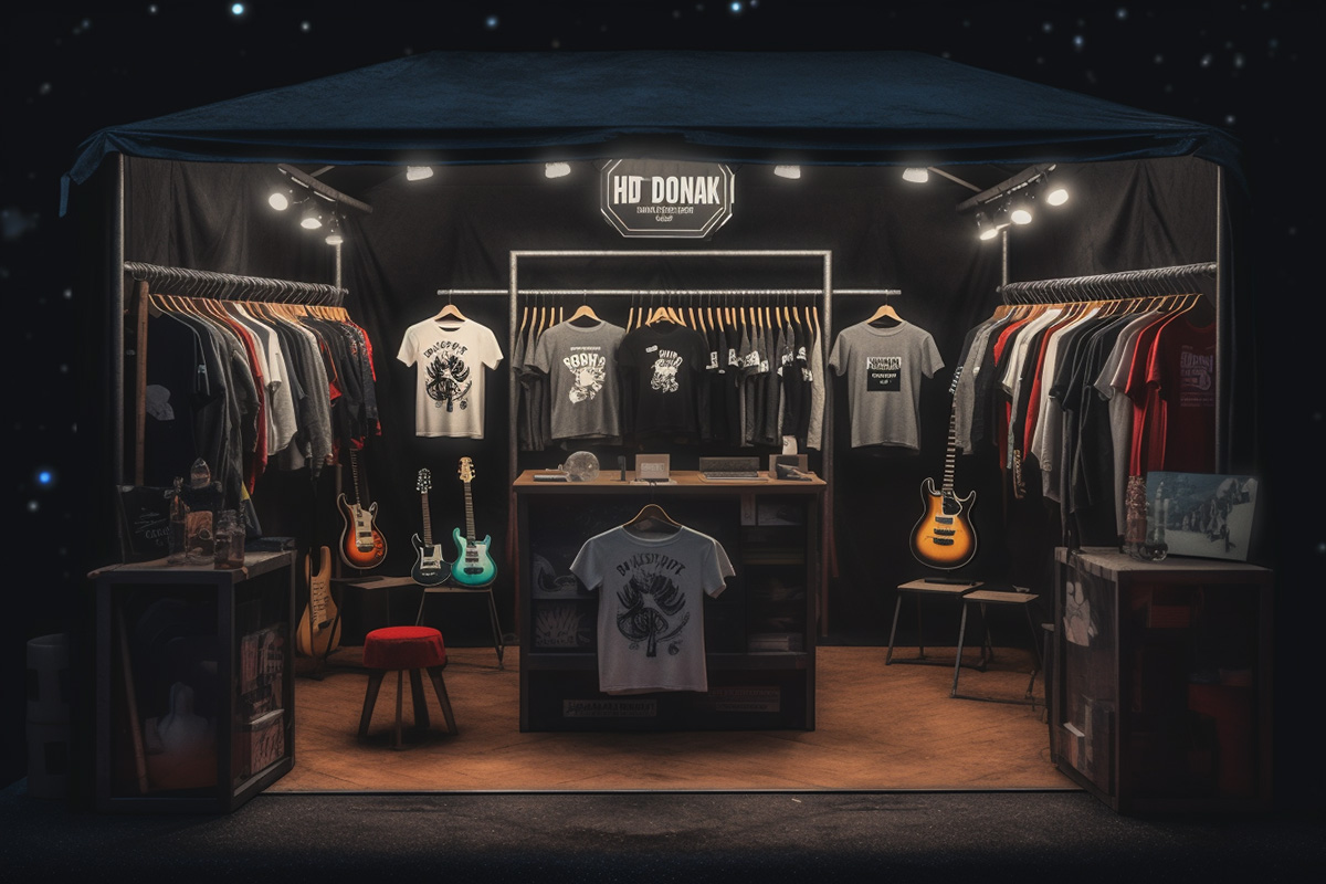 Band merch booth at concert