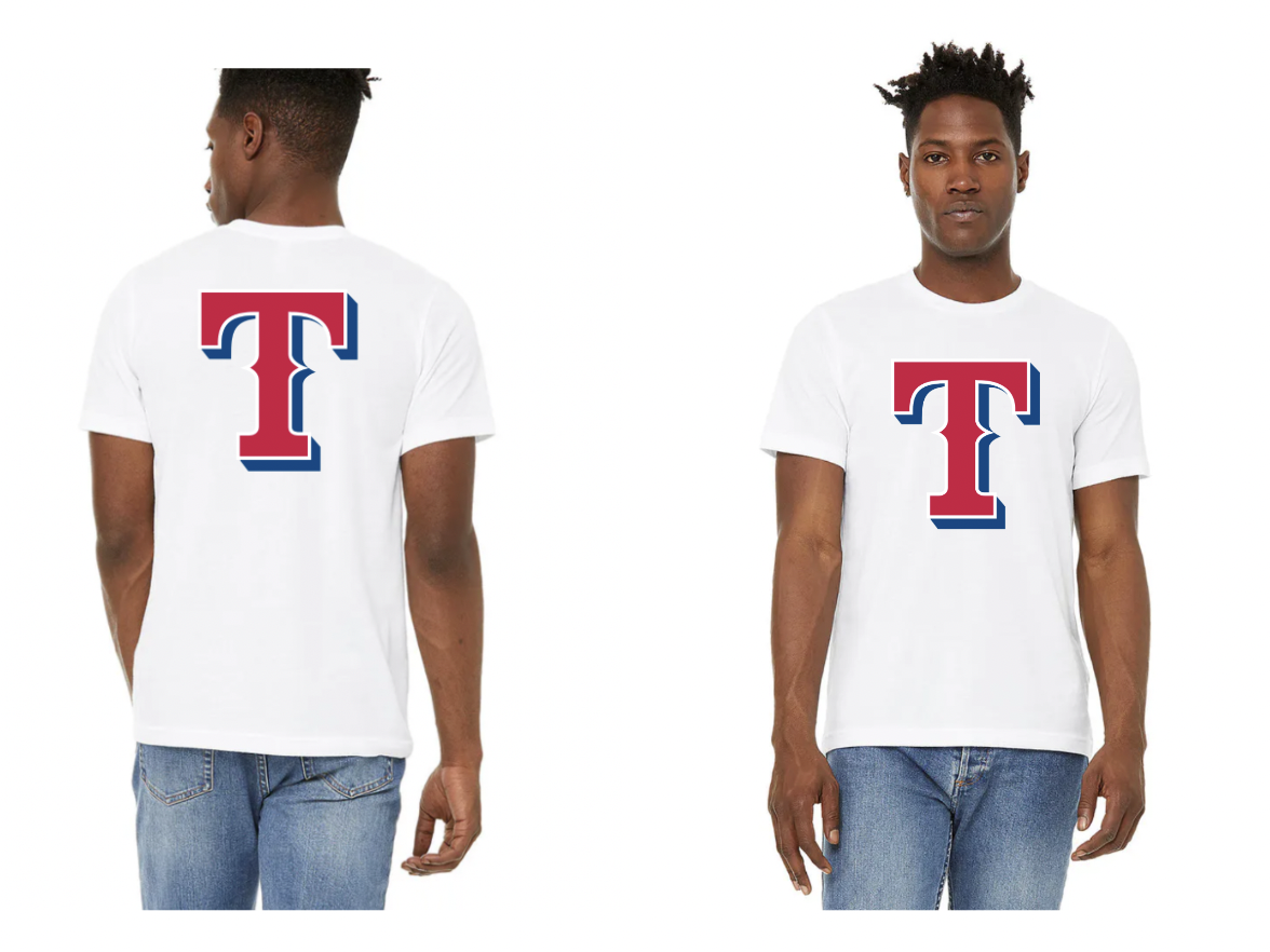 Texas Rangers World Series merch with front and back design