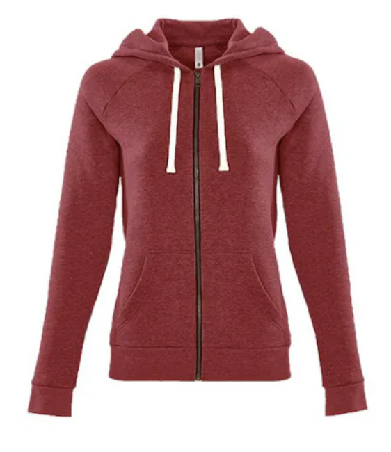 Next Level Women's Malibu Raglan Red Full-Zip Hoodie