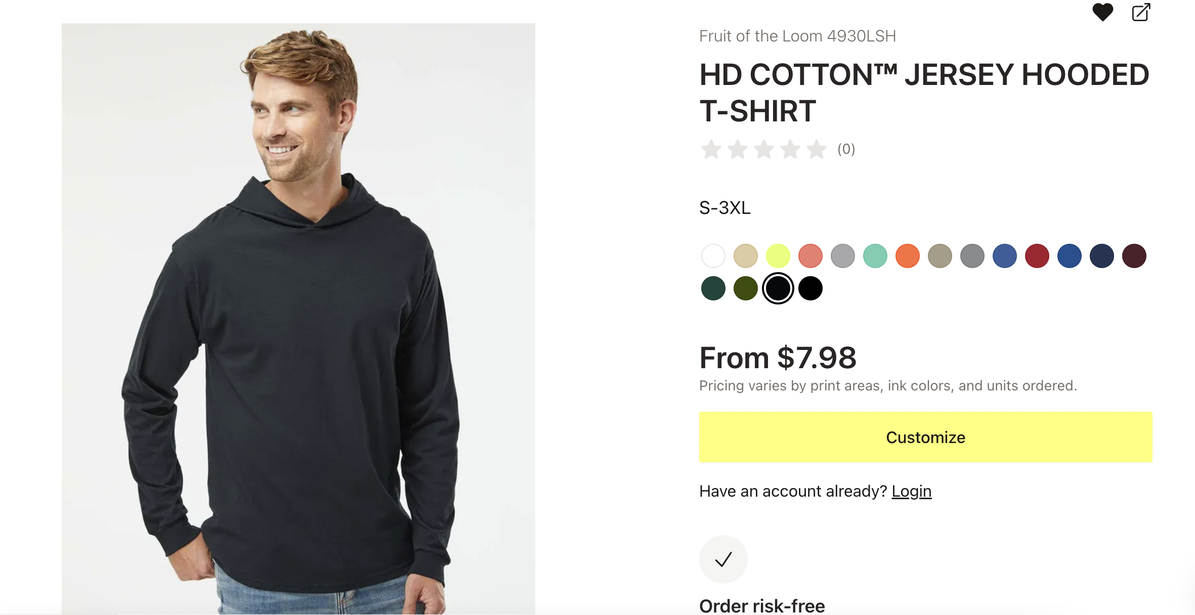 Fruit of the Loom HD Cotton blank black hoodie Jersey
