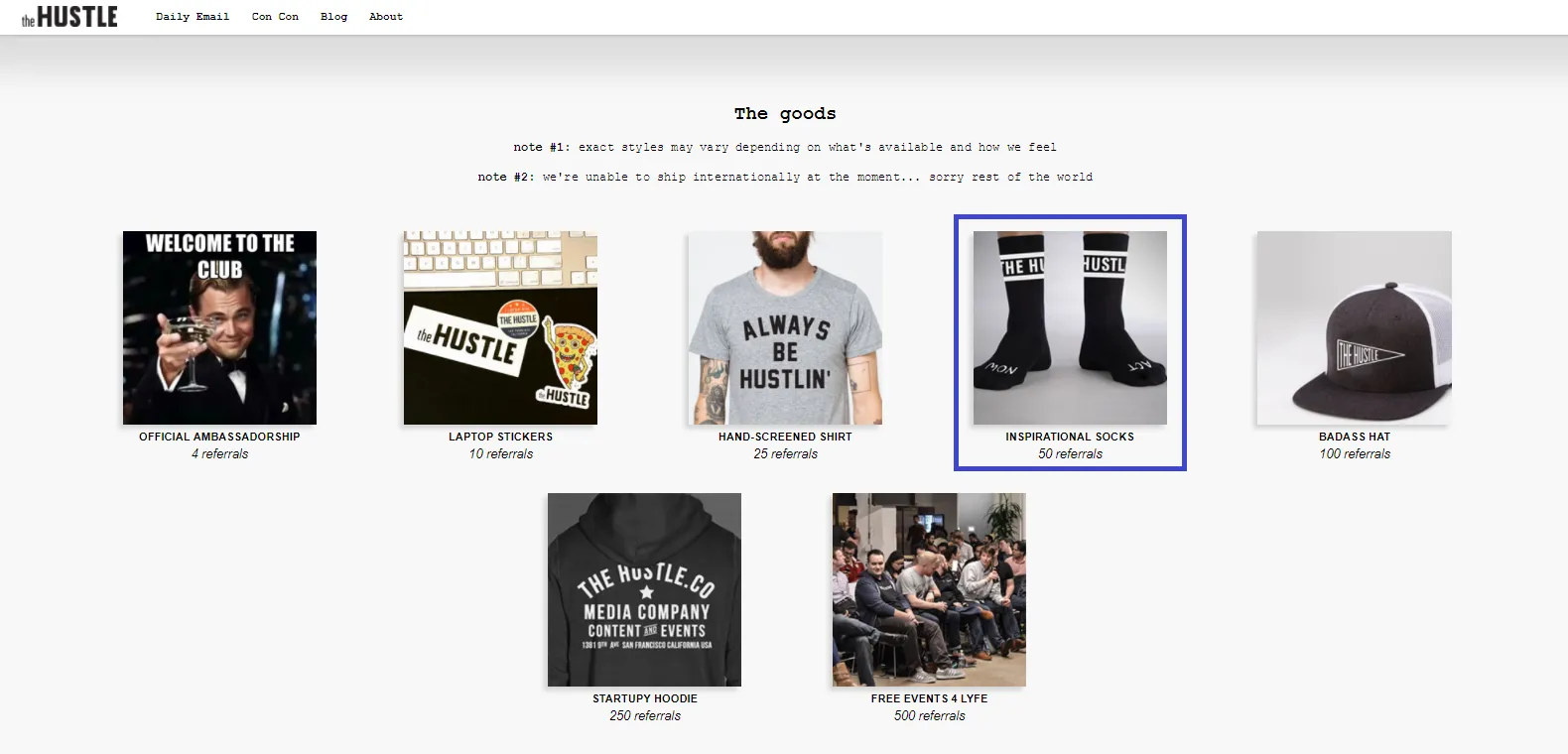 THE Hustle referral program, example of newsletter referral program