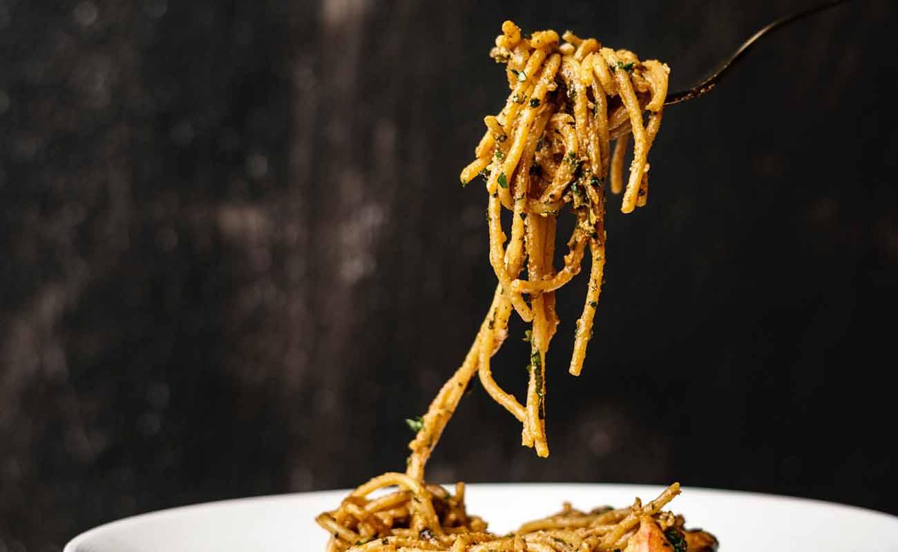 eating pasta