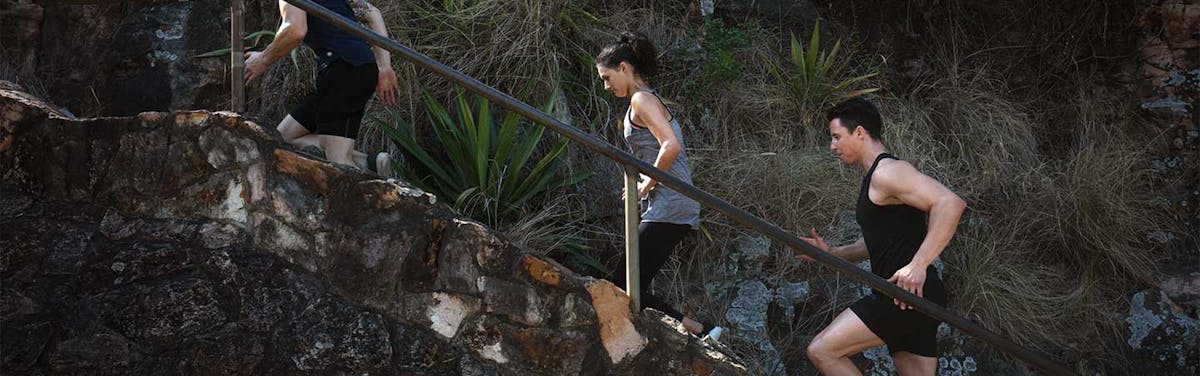 People running up stairs