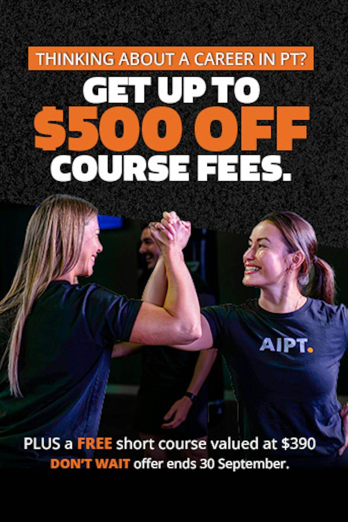 An image showing AIPT trainer with Student being happy about $500 off