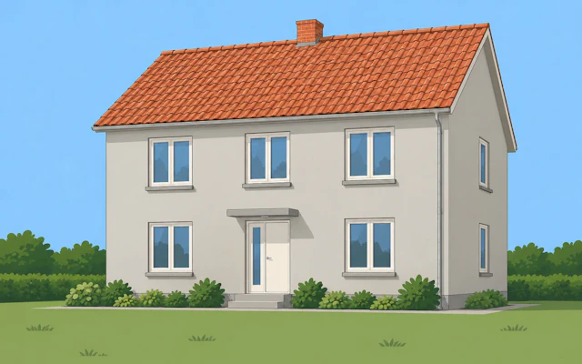Illustration af villa i to plan