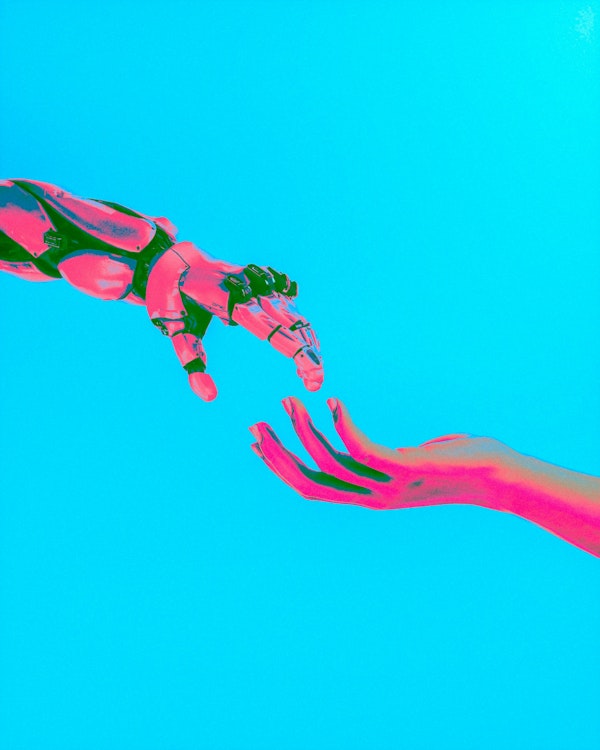 Foto van robot hand en menselijk hand