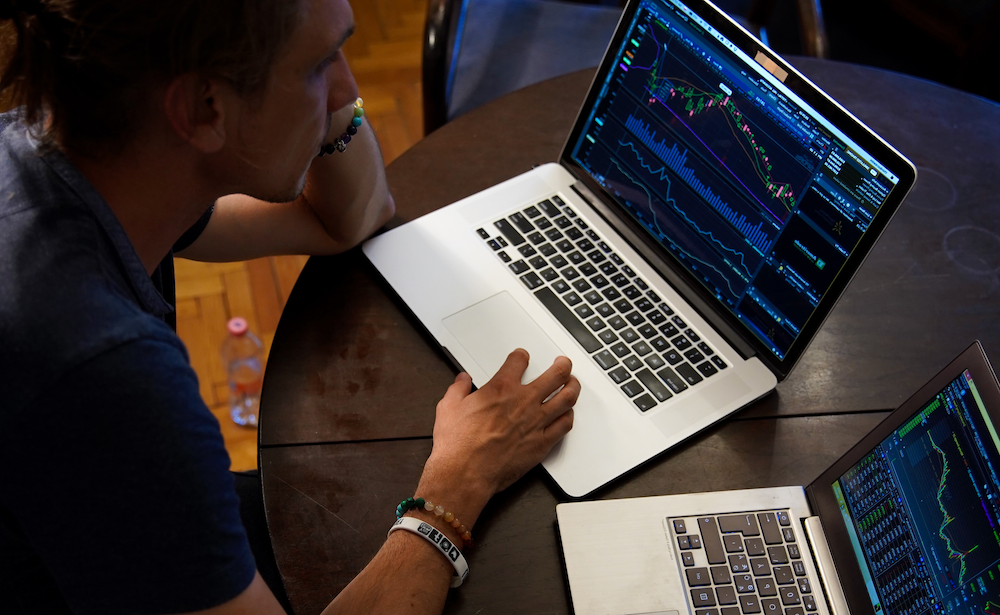 trading, working with laptop