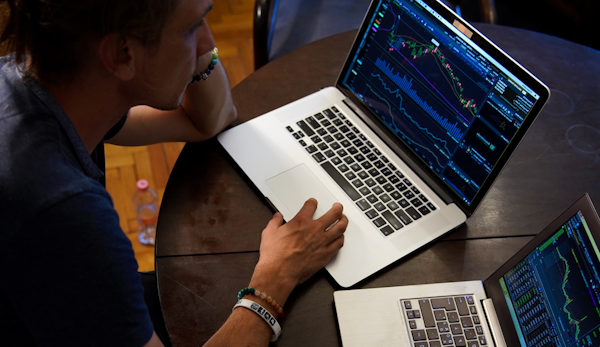 trading, working with laptop